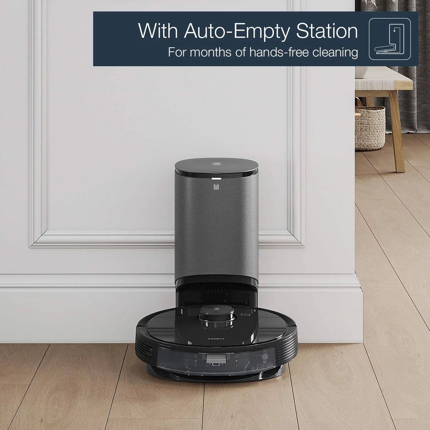 DEEBOT N8+ Vacuum & Mop Robot with Advanced Laser Mapping and Auto-Empty Station, Robot Vacuum, Self-Emptying, Smart Mapping, Wi-Fi Connected, LIDAR Navigation, Mop Combo, Pet Hair