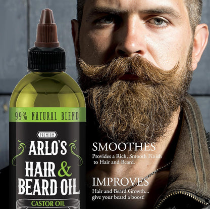 Hair and Beard Oil with Castor Oil 8 Oz. - Hair Oil, Mustache Oil and Beard Oil Growth