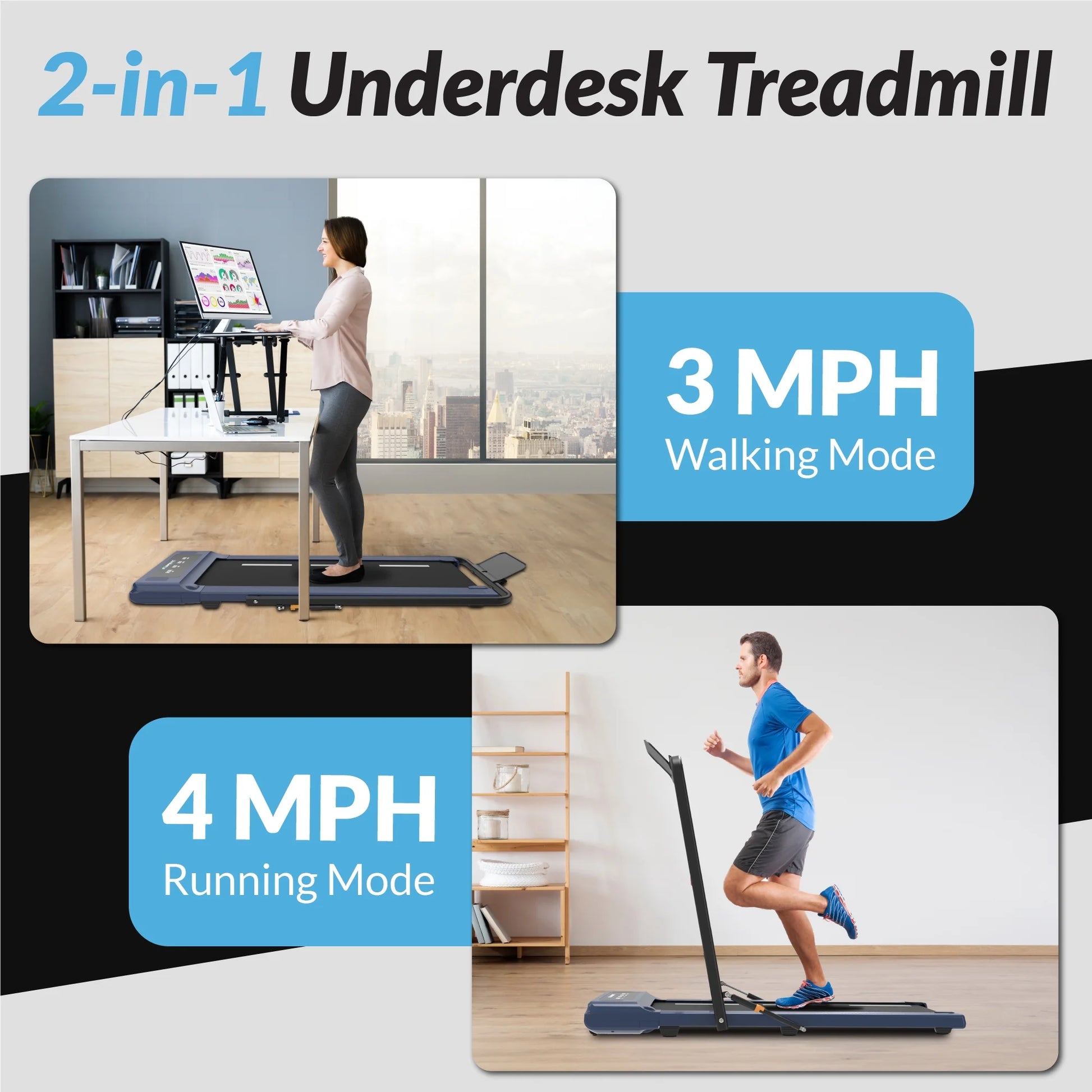 Electric Walking Desk Exercise Treadmill, Blue, 400 Lb