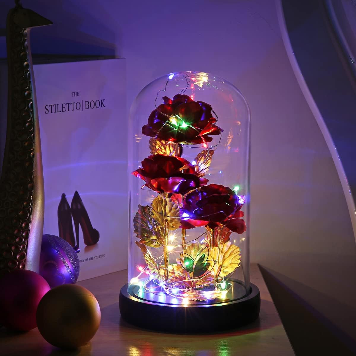 Mothers Day Flower Gifts for Mom,Wife,Mother Rose Galaxy Flower Red Rose in Glass Dome,Light up Rose Flowers with 2 Lighting Mode,Enchanted Rose Gifts for Women for Birthday Wedding Valentines Day
