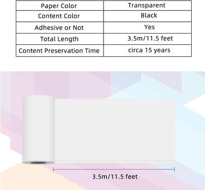 Transparent Printer Paper Adhesive Sticker Printer Rolls for  M02 M02S M02 Pro, 3-In-1 Set